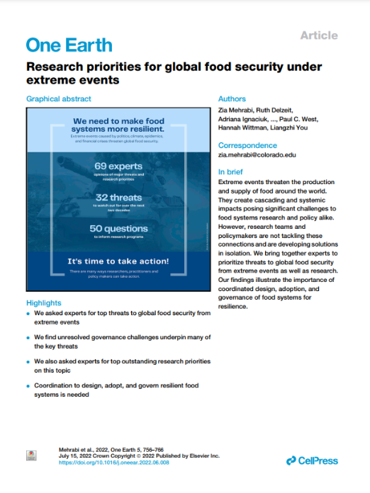 research priorities for global food security under extreme events